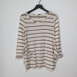 Poof Cream & Maroon Striped Side Vented Sweater S